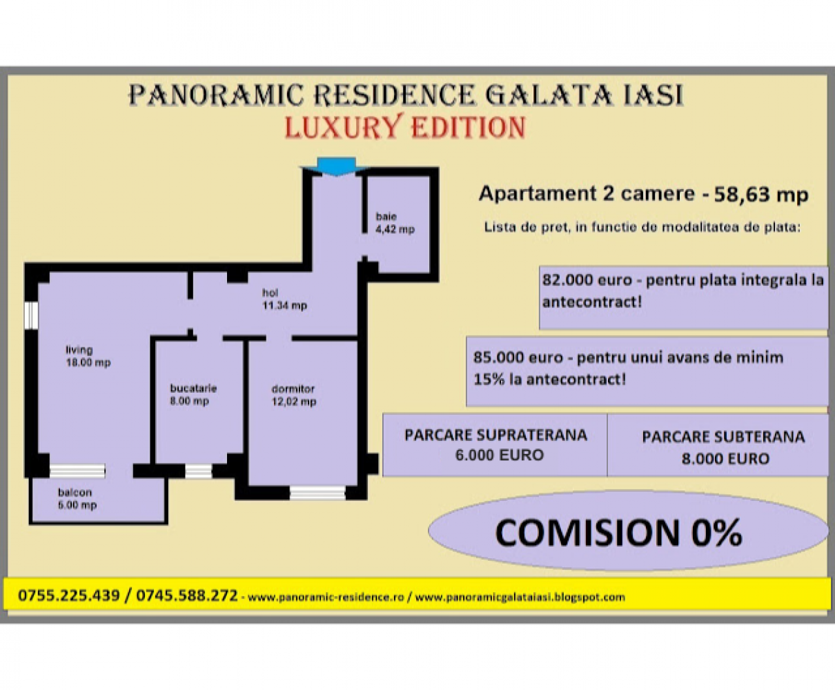 Detalii apartament 2 camere 57,60/58,63 mp ansamblul rezidential Panoramic Residence Galata Iasi - LUXURY EDITION
